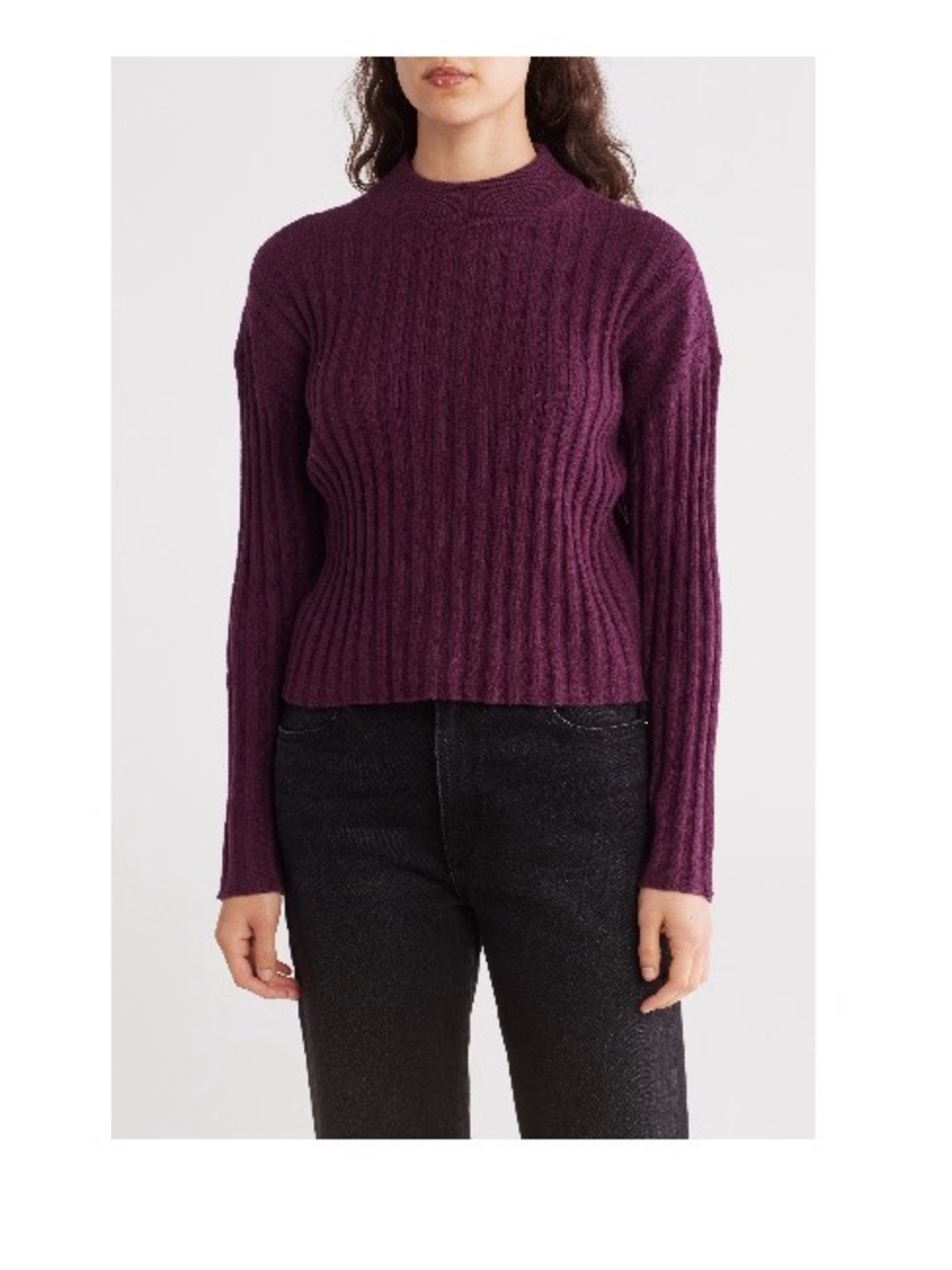NWT Madewell Ribbed Mock Neck Crop Sweater in Heather Plum. Wool Blend Sz S.